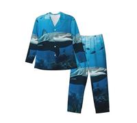 Underwater Wildlife Men'S Long-Sleeved Pajama Set Loungewear Leisure Loose Nighttime Sleep Relax Black