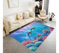 Underwater World 3D Dolphin Blue Rug for Children's Bedroom Soft Non-slip Modern Decoration Large Game Floor Mat Carpet Living Room Large, Non-slip Bathmat, Runner Carpet, 80x160 cm, Color 2
