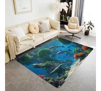 Underwater World 3D Dolphin Blue Rug for Children's Bedroom Soft Non-slip Modern Decoration Large Game Floor Mat Carpet Living Room Large, Non-slip Bathmat, Runner Carpet, 80x160 cm, Color 5
