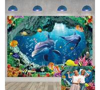 Underwater World Backdrop Colorful Reefs and AlgaeFishes Decoration Under The Sea Background Kids Cartoon Diving Sea Ocean Theme Aquarium Party Supplies Background (8X6FT(94 x 70 inch))