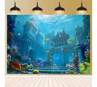 Underwater World Backdrop for Baby Birthday Party Decorations Seabed Magnificent Underwater Ruins Photography Background Ocean Underwater World Atlantis Background Banner 9x6ft