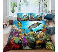 Underwater World Bedding Set 3D Sea Turtle Tropical Fish Print Comforter Cover for Kids Boys Girls Teens Sealife Ocean Theme Duvet Cover Luxury Bedroom Decor 2Pcs Bedclothes Single Size