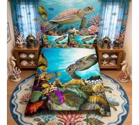 Underwater World Bedding Set 3D Sea Turtle Tropical Fish Print Comforter Cover for Kids Boys Girls Teens Sealife Ocean Theme Duvet Cover Luxury Bedroom Decor 3Pcs Bedclothes Super King Size