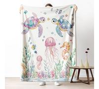 Underwater World Blanket 30x40 Inch, Turtle Jellyfish Seahorse Throw Blankets for Sofa, Ocean Sea Animal Fleece Blanket Cozy Lightweight Flannel Blankets, Washable Warm Soft All Season