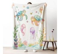 Underwater World Blankets Queen Soft Lightweight, Sea Turtle Jellyfish Microfiber Blanket 78x86 Inch, Cartoon Ocean Animal Throw Blanket Washable Warm Cozy for Bedroom Sofa Camping Travel