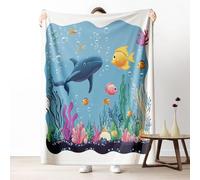 Underwater World Blankets Queen Soft Lightweight, Whale Tropical Fish Microfiber Blanket 78x86 Inch, Cartoon Ocean Animal Throw Blanket Washable Warm Cozy for Bedroom Sofa Camping Travel