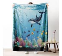 Underwater World Blankets Queen Soft Lightweight, Whale Tropical Fish Microfiber Blanket 78x86 Inch, Sea Ocean Animal Throw Blanket Washable Warm Cozy For Bedroom Sofa Camping Travel Home Decor