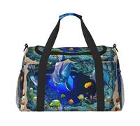 Underwater World Blue Marine Life Print Womens Sports Bags Travel Bag - Gym Tote Bag with Compartment,Duffel Bags for Men,Ladies Holdall,Carry On Weekend Travel Handbags for Women