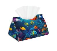 Underwater World Colorful Fishes Tissue Box Cover Rectangle, PU Leather Tissue Box Holder Stylish Facial Tissue Case Modern Decorative Facial Paper Organizer Dispenser for Tabletop, Bathroom, Car