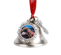 Underwater World Coral Ornaments Silver Christmas Bell Ornaments with Wings & Heart Christmas Metal Jingle Bell Pendant with Red Ribbon for Home,Outdoor and Garden Decoration