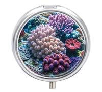 Underwater World Coral Pill Case 3 Compartments Portable Pill Box for Purse Pocket Waterproof Travel Pill Organizer Vitamin Organizer Round Small Pill Box Daily Pill Container