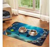 Underwater World Dolphin Dog Food Mats for Floors, 12x18 Inch Non-Slip Super Absorbent Pet Food Mat, Dishwasher Dog Mat for Food and Water, Cute Rubber Quick Dry Pet Feeding Mat for Dogs Puppy Cats