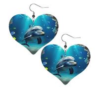 Underwater World Dolphin Leather Earrings for Women Heart Earrings Lightweight Dangle Drop Earrings Cute Jewelry Gift