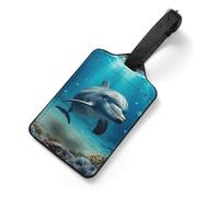 Underwater World Dolphin Tag Luggage with Name Card Identifiers Leather Identifiers Travel Tags Backpack Tag for Long Flight Must Travels Gift Airport Essentials 2.8 X 4.7 in