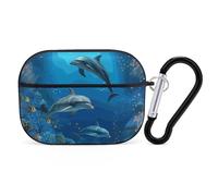 Underwater World Dolphins Coral AirPods Pro 2 Case Cover, Shockproof Hard Shell Protective Case for Women Men, Compatible with Airpod Pro Case 2nd/1st Generation with Keychain-Black