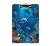 Underwater World Dolphins Coral Clipboard Sturdy Low Profile Clip Clipboards Hanging Hole with Hanging Clipboard Acrylic Clip Board Holds 100 Sheets12.5x8.5In