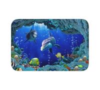 Underwater World Fish Dolphi Crystal Velvet Lock Edge Floor Mat 40x60, Non Slip, Easy To Clean, Comfortable Foot Feel