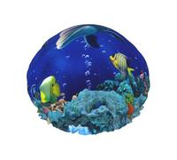 Underwater World Fish Dolphi Print Premium Double Layer Shower Cap For Women With Reusable Shower Cap For Hair - Waterproof Plastic Cap - Shower Caps For Long, Short And Curly Hairs