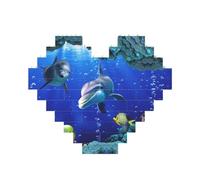 Underwater world fish Printed Jigsaw Puzzle 10.8x12.8 CM, Heart-Shaped Puzzle Challenging Game for Adults, Fun Decorative Wall Decor