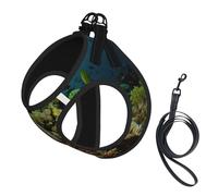 Underwater World Hd Fish Print Small Dog Harness And Leash Set, Adjustable Soft Vest With 360° Reflective Straps For Cats Puppy