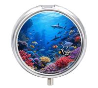 Underwater World Pill Box 3-Compartment Travel Pill Organizer Portable Round Medicine Case with Mirror Design for Vitamins, Jewelry & Essentials Durable Pocket Pillbox for Purse, Camping
