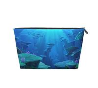 Underwater World Prints PVC Leather Travel Toiletry Bag with Silver Zippers, Waterproof Cosmetic Organiser for Makeup, Toiletries & Essentials