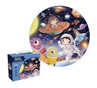 Underwater World Round Jigsaw Puzzle, 128 Pieces, Ocean Adventure Theme with Pirates and Sea Creatures, Educational Toy for Ages 3+ (Outer Space)