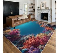 Underwater World Rugs Living Room Large - 3D Ocean Coral Reef Area Rugs for Bedroom Rug Orange Blue Carpet, Washable Non Slip Soft Low Pile Patterned Rug & Room Decor 220x300 O-fd16