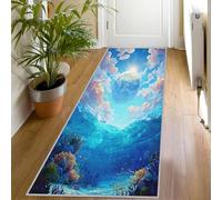 Underwater World Runner Rugs for Hallway 65x180 cm, Ocean Earth Runner Rug, Blue Washable Non Slip Long Carpet, Floor Mat, Kitchen Bedroom Living Room Hall Entrance Decor （BU316）