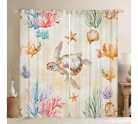 Underwater World Sea Animal Window Treatments Drapes Decor For Bedroom Reptile Tortoise Window Curtains 2 Panel Sets 46 x 54 Inch Kids Turtle Blackout Curtains Lovely Starfish Decor