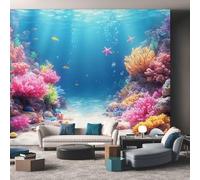 Underwater World Wallpaper, Ocean Coral Aquarium Wallpaper for Living Room, Bedroom, Non-Woven Decor Wall Paper, Photo Mural Dining Room, Hallway, Lounge, 300 x 210 cm aoDQE5