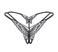Underwear Plus Size Women Pack Underwear Thong Color Transparent Crotch Women Open Embroidery Underpants Sequin Appeal Sexy Women's Breathable Seamless Thong Panties (Black, One Size)