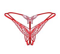 Underwear Plus Size Women Pack Underwear Thong Color Transparent Crotch Women Open Embroidery Underpants Sequin Appeal Sexy Women's Breathable Seamless Thong Panties (Red, One Size)