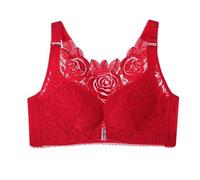 Underwear Pregnancy Women's Bra with Lace Edge Buckle on the Front, No Steel Ring Movement, Seamless Ruffle, Adjustment, Yoga, Sleep, Large Bra, Seamless Bandeau with Support, red, 38DD