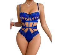 Underwear Sexy Erotic Unique Sex Mode Women's Lingerie Set Low Collar Lace Halter Costume B-Royal Blue L