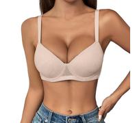 Underwire Bras for Women 2 Sizes Bigger Boost Bra Super maximise Push Up Thick Padded Bombshell VS add 2 Cups Assets Full Effect Sexy Deep V Plunge Underwire Bras Beige