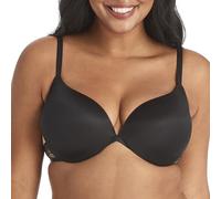 Underwire Demi Bra, Best Push-Up Bra with Wonderbra Technology, Smoothing Lace-Trim Bra with Push-Up Cups, Black W/Body Beige Lining, 36B
