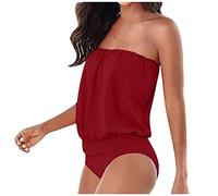 Underwired Swimsuit Red Bikini Strapless for Bandeau Bathing Suit Blouson Top and High Waist Tankini with Shorts Swimming Costume Women Plus Size