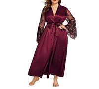 UNDERZY Crotchless Lingerie For Sex Large Size Gown 5Xl Erotic Sexi Dress Porn With Deep V-Neckline Long Sleeve Dresses Lace Sleepwear For Sex Bath Sexy Bath-Wine Red_Usa_5 Xl.