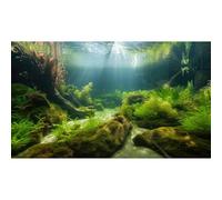 Undewater Floor Aquarium Background Ocean Seabed Rock Stone Cave Fish Tank Background Deep Sea Green Aquatic Plants with Sunbeams Terrarium Reptile Tank Enclosure Backgrounds Wallpaper 36x18in