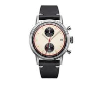 Undone Newman Chronograph Hybrid Quartz Mechanical Black Steel Date Leather Date Men's Watch, Black, Strap