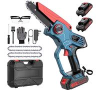 undreem Mini Chainsaw 6 Inch, Cordless Electric, Battery Handheld Portable for Wood Cutting Tree Branch Trimming Gardening, with 2 Batteries, Chains, Security Lock, Oiler System (SJ-YY09-UK-BL-ZX-CP)