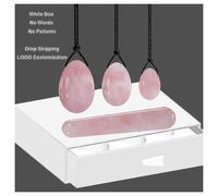 (Undrill Whole Set) Natural Rose Quartz Yoni Egg Jade Eggs Women Kegel Exerciser Vaginal Muscles Tightening Ball Crystal Yoni Wand Kegel Eggs