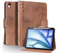 Une Diffe Leather Case for iPad Air 11 Inch M3 2025/ M2 2024,iPad Air 10.9 Inch Case 5th/4th Gen. 2022/2020, Cover with Pencil Holder,Magnetic Closure,Auto Sleep/Wake,Vegetable Tanned Leather,Brown