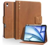 Une Diffe Leather Case for iPad Air 13 Inch M4/M3/M2 (2026/2025/2024), Protective Cover with Pencil Holder, Magnetic Closure,Smart Folio Adjustable Stand, Crazy Horse Leather,Light Brown
