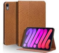 Une Diffe Leather Case for iPad mini 7 (A17 Pro) 2024 / iPad mini 6 Generation 2021 8.3 Inch, Full Grain Leather Cover,Protective Smart Folio with Auto Sleep/Wake, Anti Slip, Brown Stripe