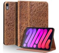Une Diffe Leather Case for iPad mini 7 (A17 Pro) 2024 / iPad mini 6 Generation 2021 8.3 Inch, Full Grain Leather Cover,Protective Smart Folio with Auto Sleep/Wake, Anti Slip, Brown Flower