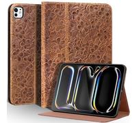 Une Diffe Leather Case for iPad Pro 11 Inch (M5/M4) 2025/2024, Full Grain Leather Cover,Protective Smart Folio with Auto Sleep/Wake, Anti Slip, Brown Flower