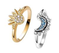 UNE DOUCE Celestial Sun and Moon Ring Set, Sparkling Sun/Blue Moon With 14k Gold/Silver Plating, Friendship Promise, Stackable Celestial Rings, Gift for Women, Copper, Gold, Silver