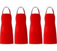 UNEAKO 4Pack Bib Apron Chef Apron for Men Women Water drop Resistant with 2 Pockets,Kitchen Cooking BBQ Apron with Adjustable Neck,Unisex Apron ( Color : Red , Size : Medium )